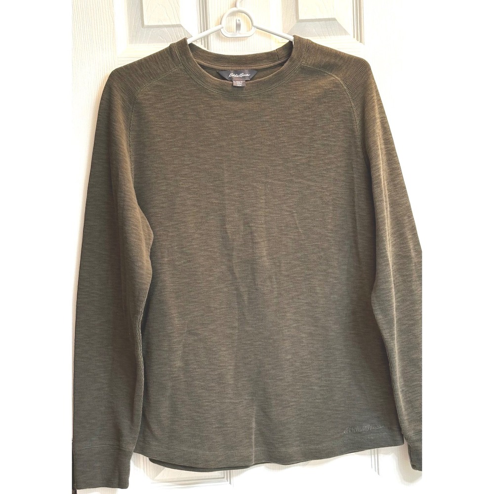 Eddie Bauer Mens Olive Green Thermal Long Sleeve Crewneck Shirt Size Medium